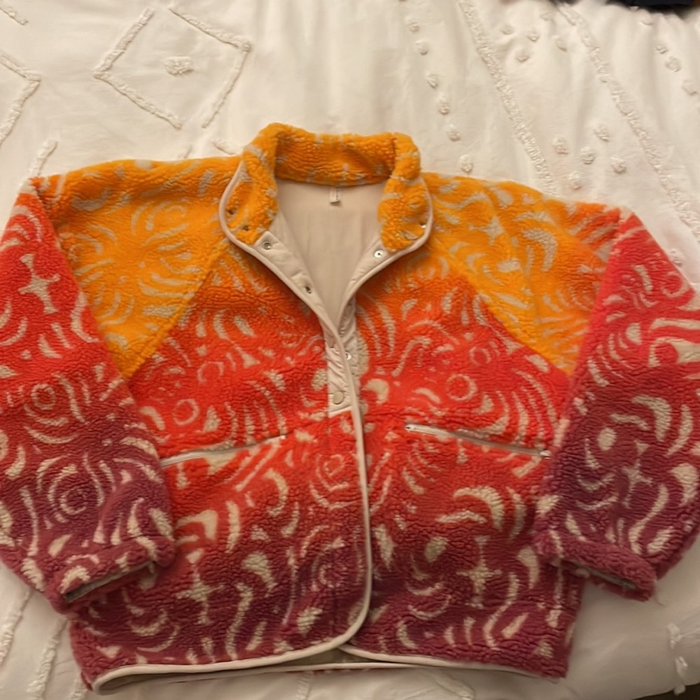 Free People Ombre Sherpa Jacket in Yellow, Orange, Pink, Purple - Picture 4 of 6